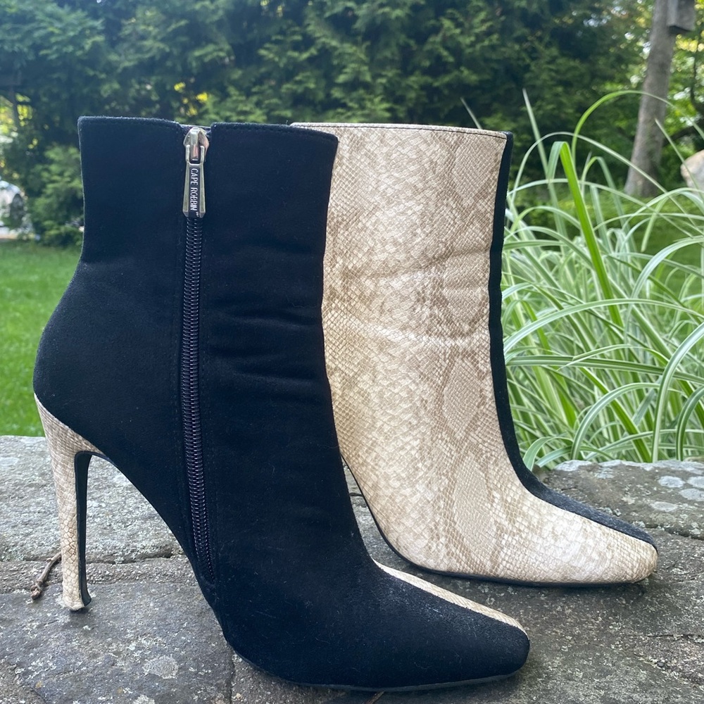 Snakeskin two tone stiletto suede booties